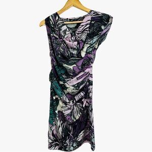 Susana Monaco Butterfly Print Asymmetrical Sleeve Silk Dress NWT 4